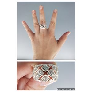 Silvertone Rhinestone Thick Ring